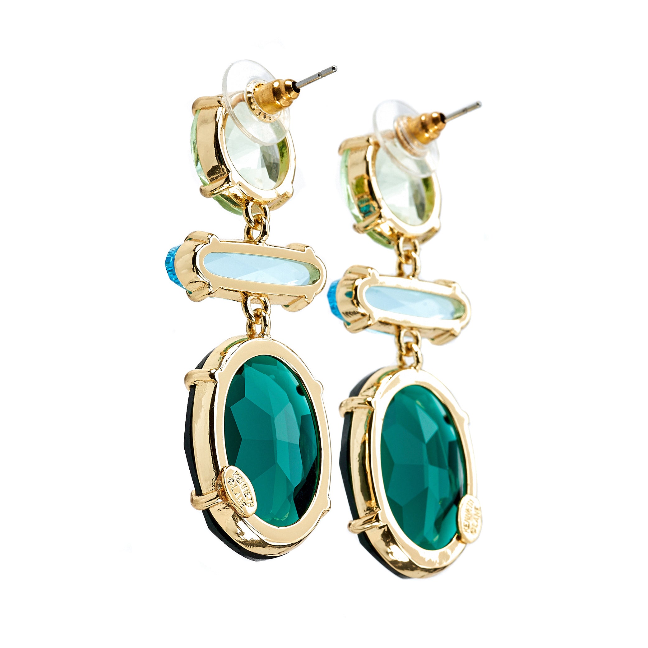 Emerald Tri-Shape Drop Pierced Earrings