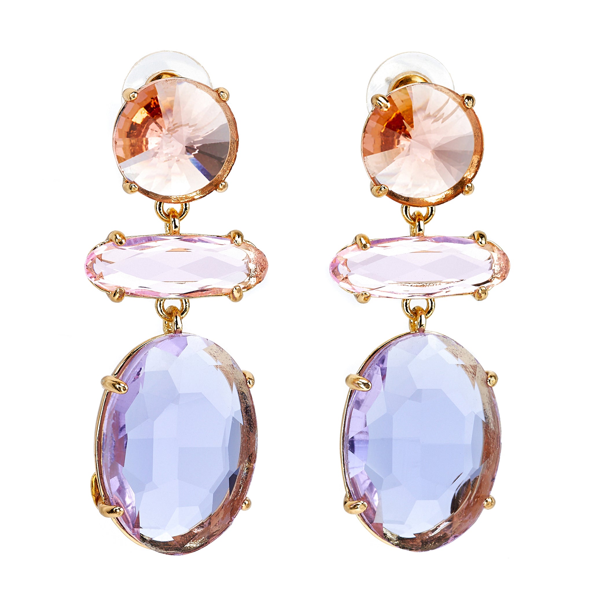 Pink Tri-Shape Drop Pierced Earrings