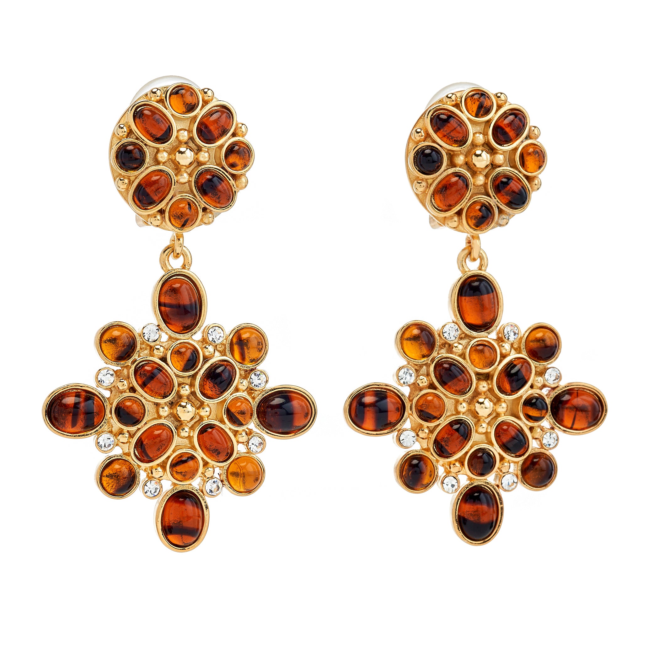 Tortoise Cabochon Drop Clip-On Earrings