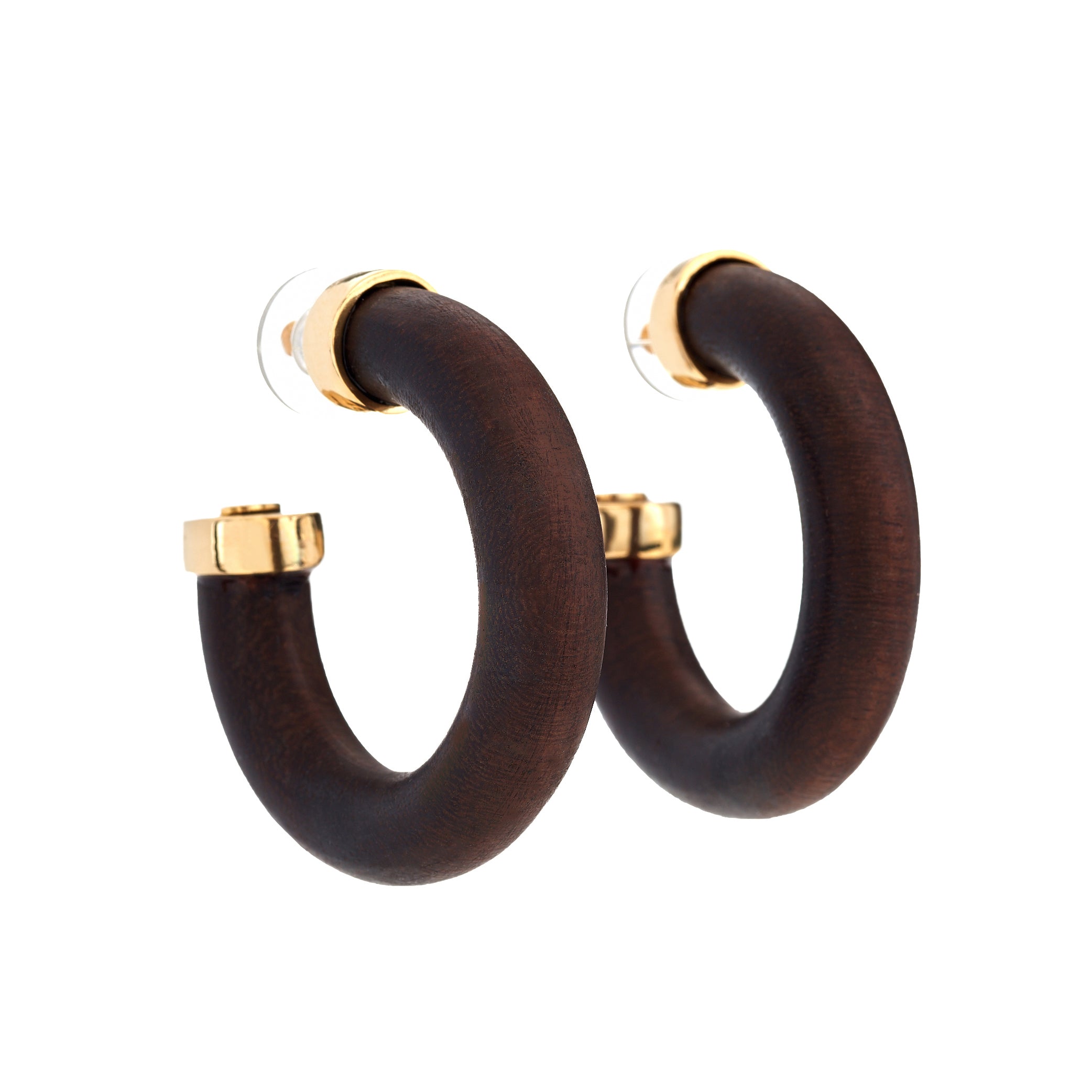 Wooden Tube Hoop Pierced Earrings