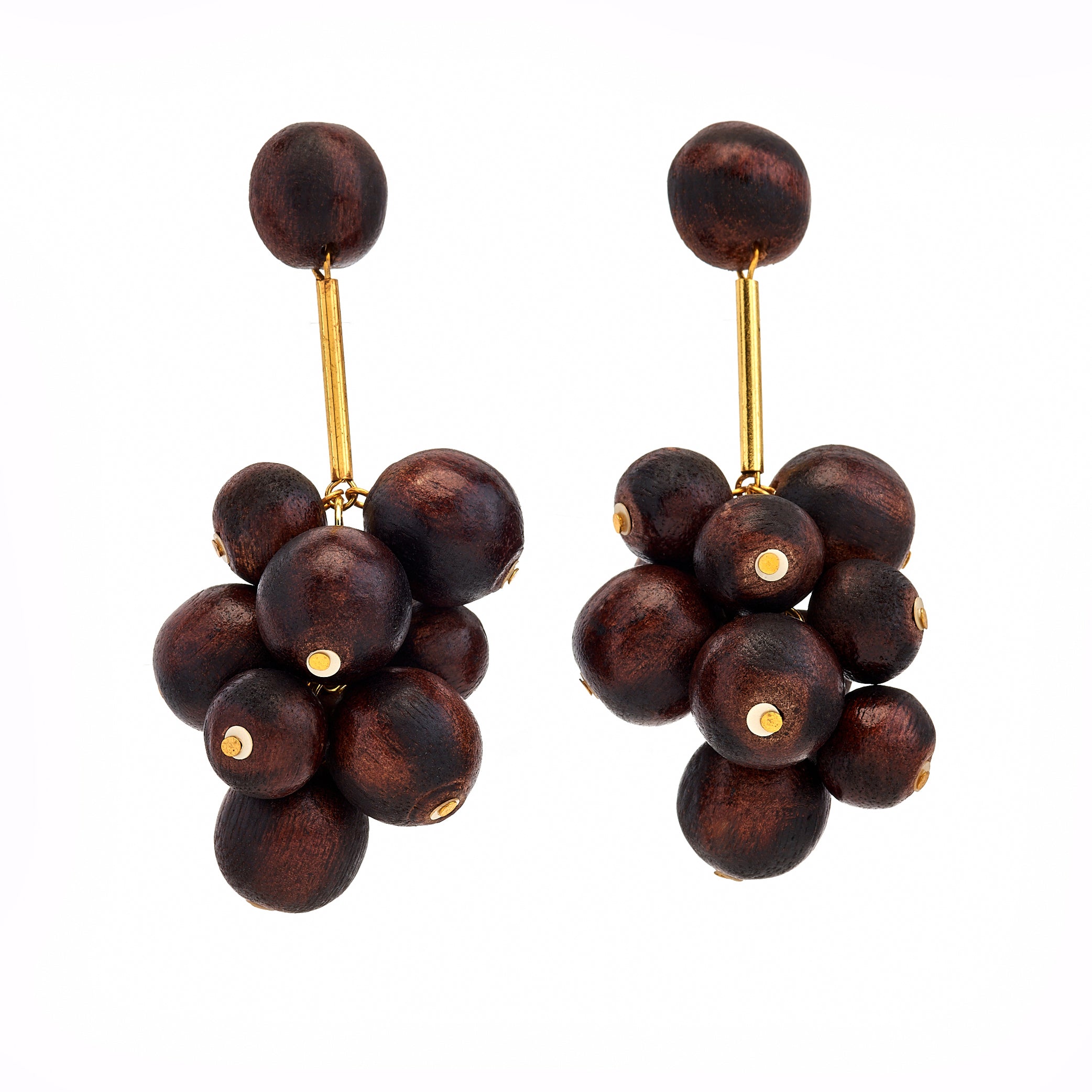 Wooden Ball Cluster Pierced Earrings