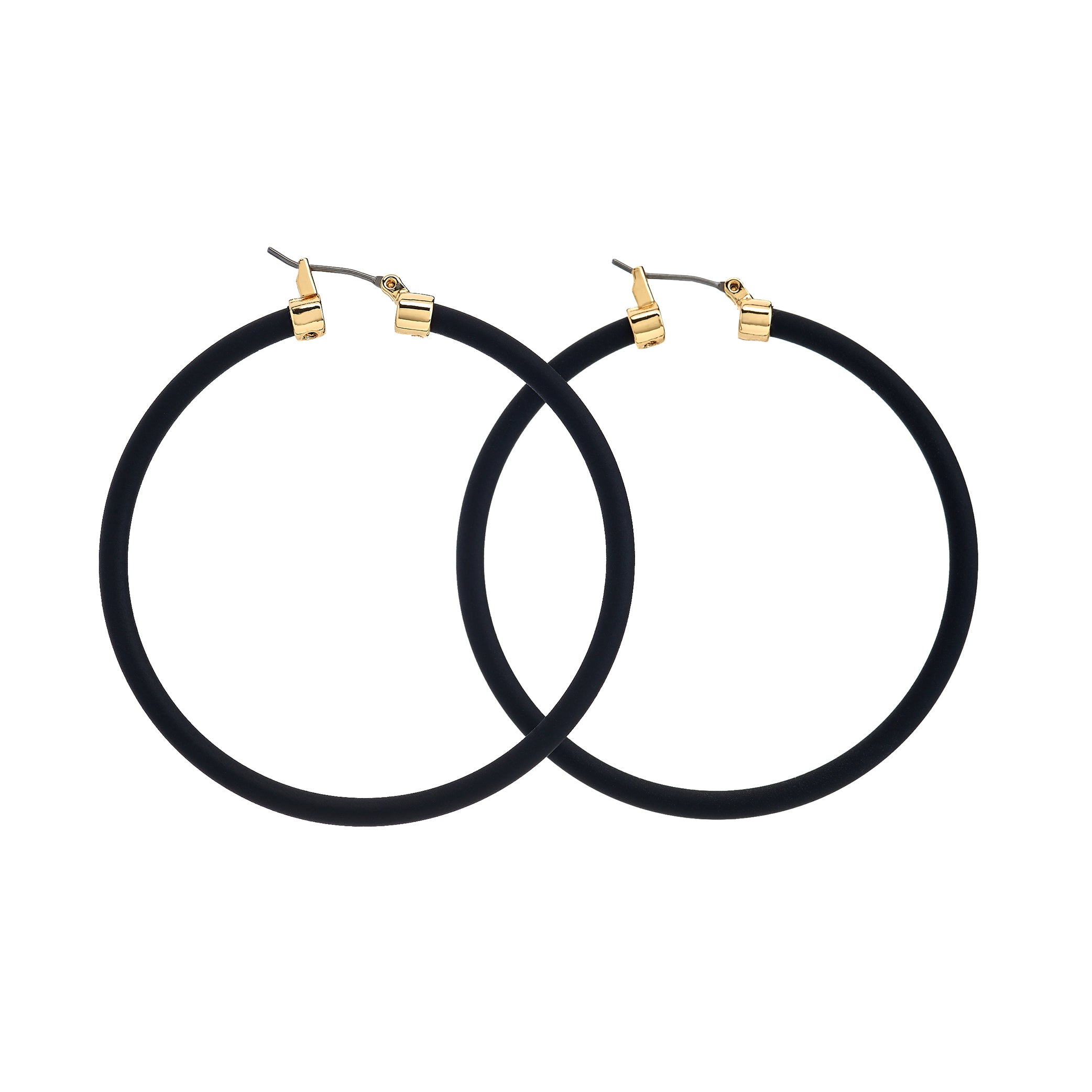 Black Thin Hoop Pierced Earrings