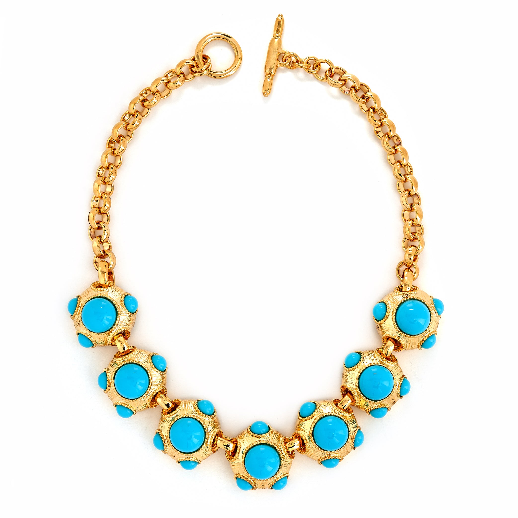 Satin Gold & Turquoise Center Necklace