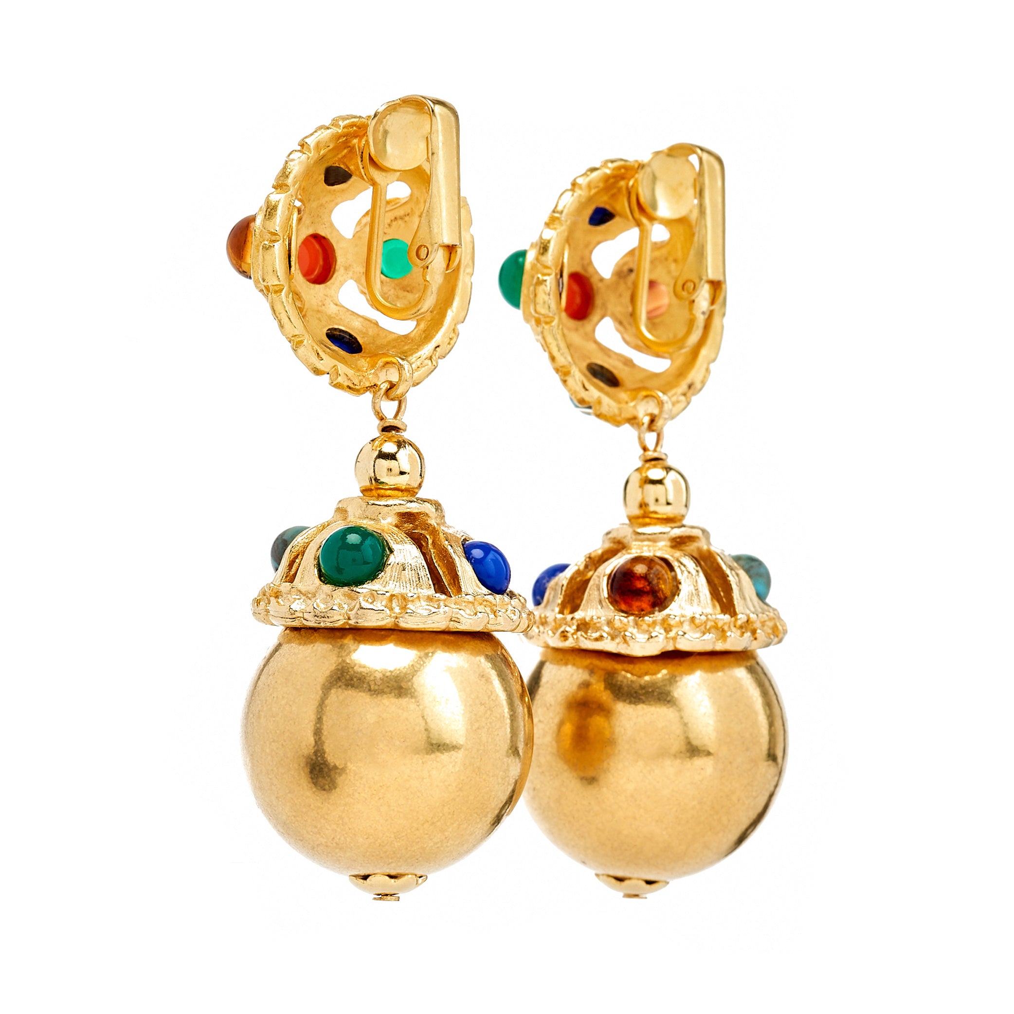 Jeweled Cabochon Drop Clip-On Earrings