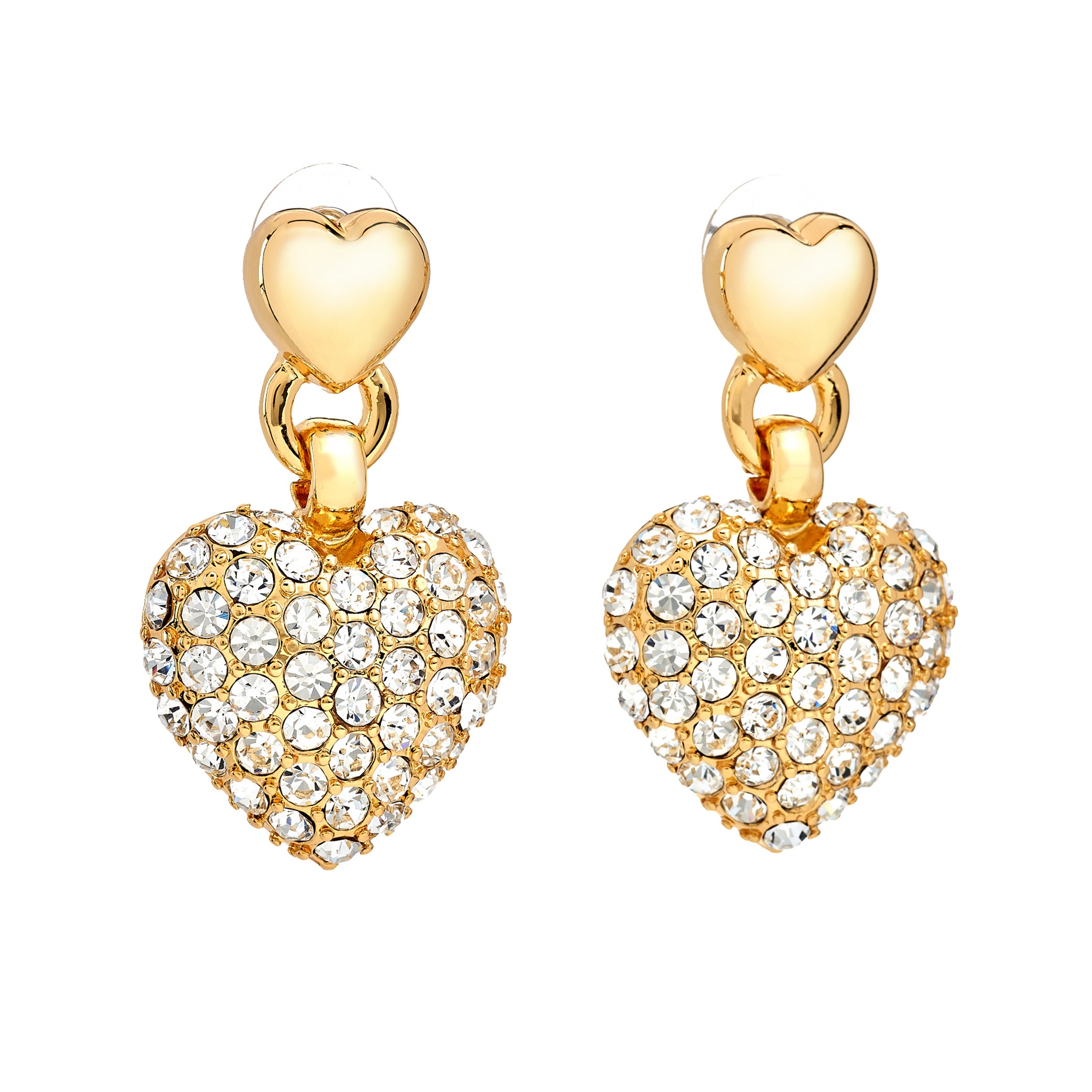 Crystal Cluster Heart Pierced Earrings