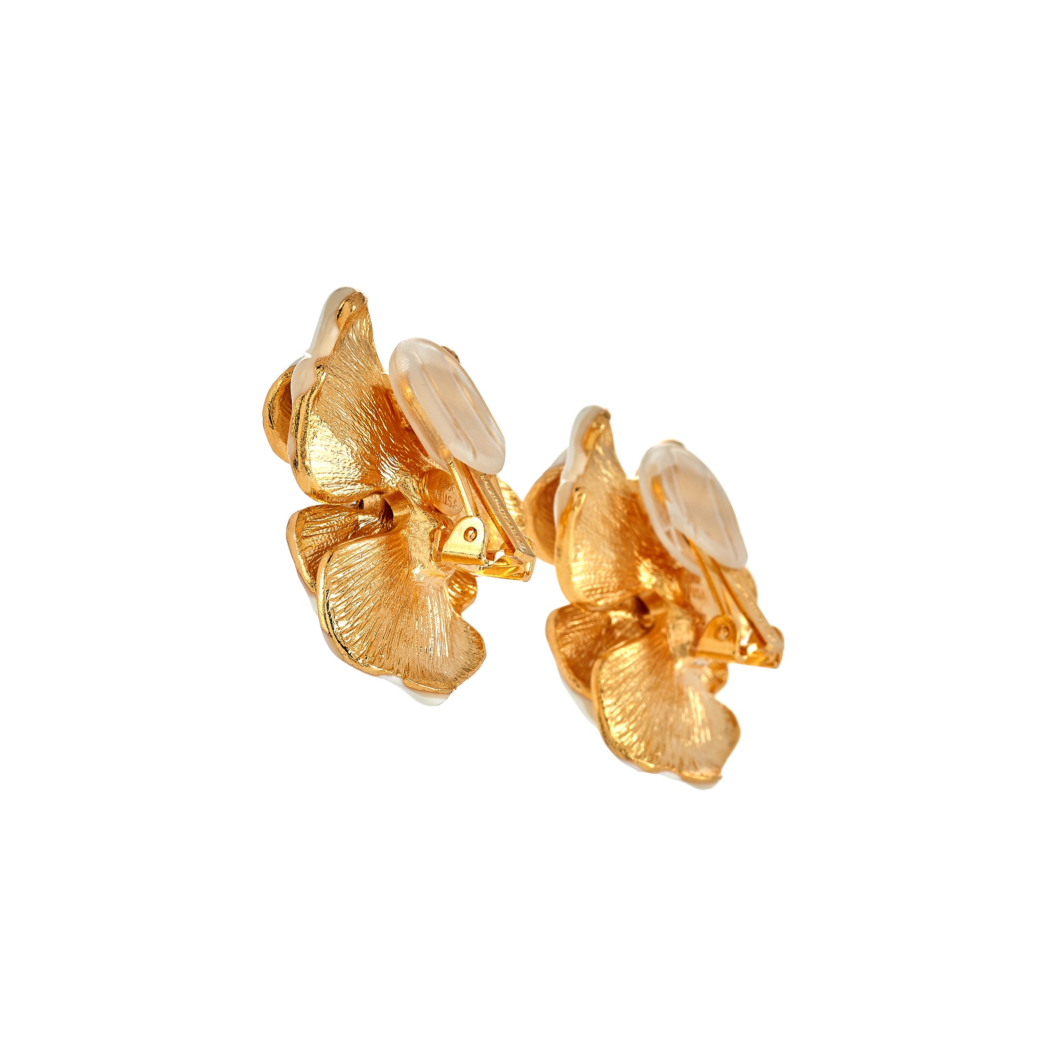 Gold Tritone White Flower Earrings