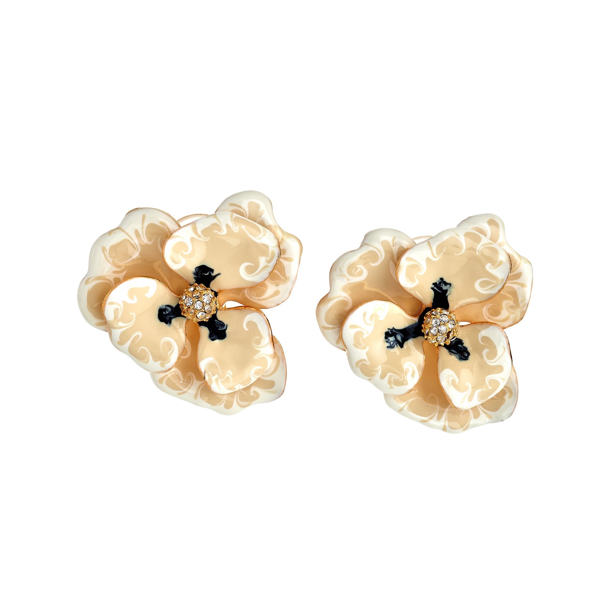 Gold Tritone White Flower Earrings