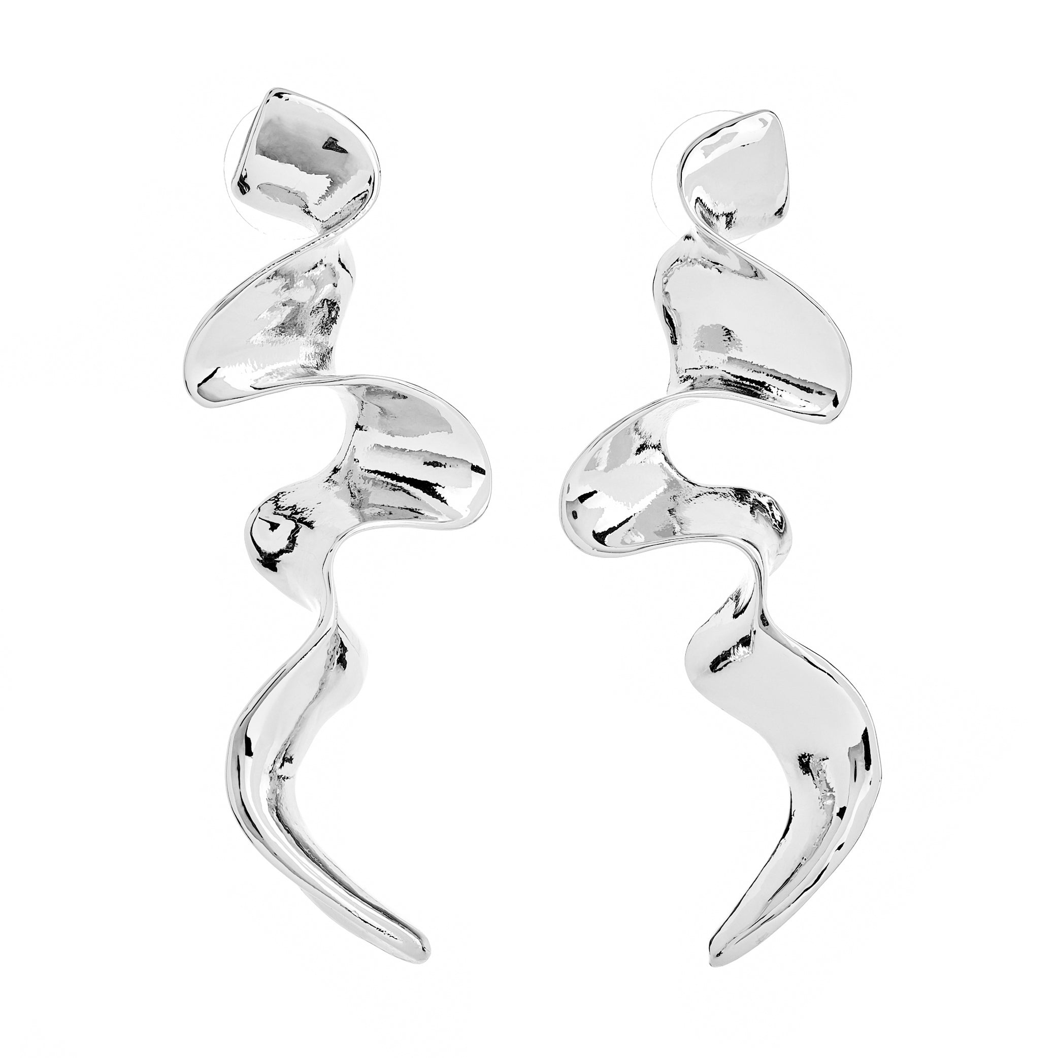 Textured Swirl Drop Pierced Earrings - Silver