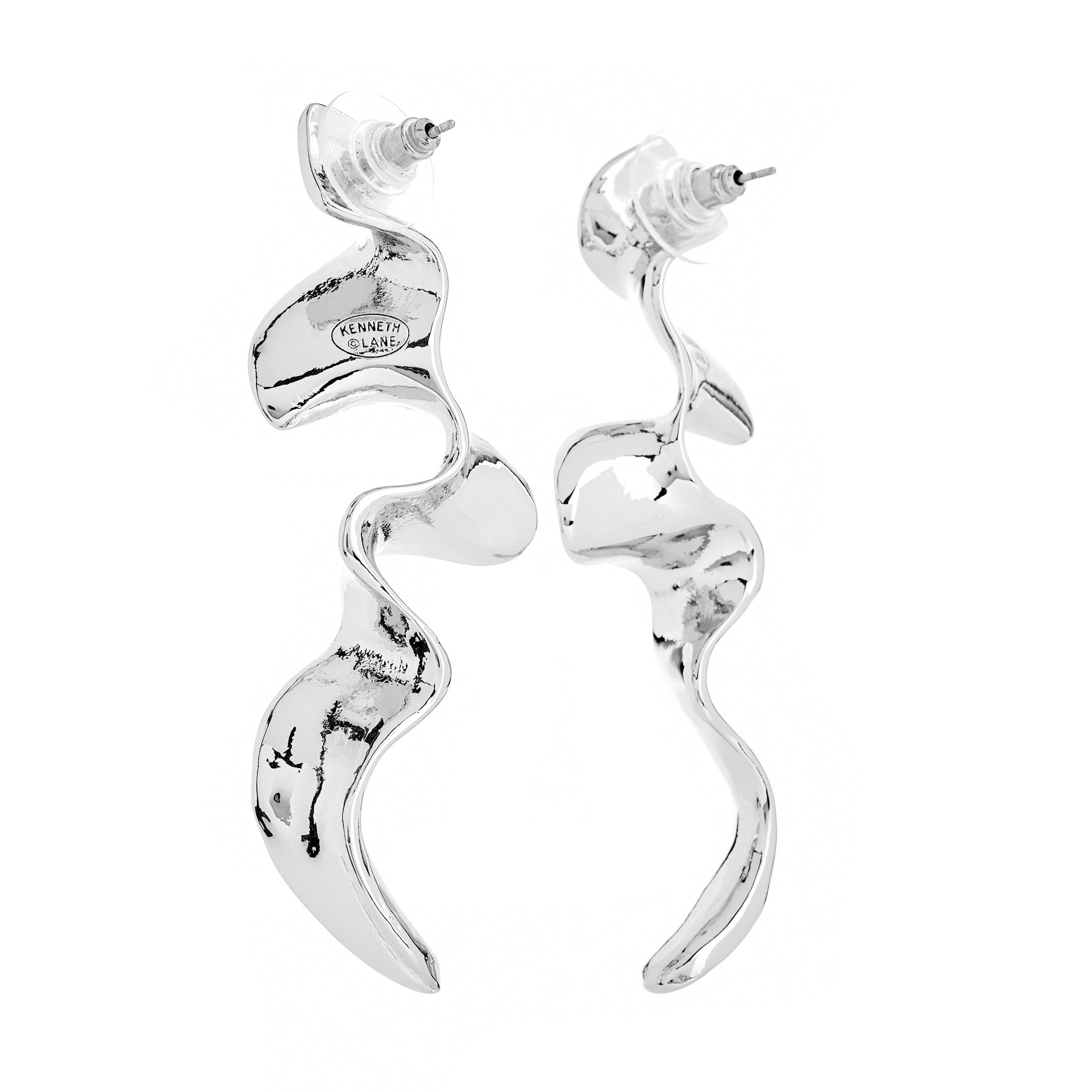 Textured Swirl Drop Pierced Earrings - Silver