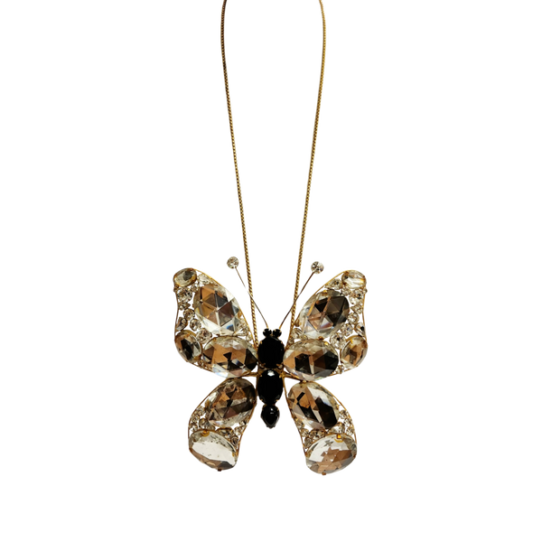 Vintage Gold & Crystal Butterfly Pendant Necklace
