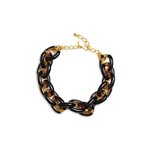 Polished Gold & Black Enamel Link Necklace