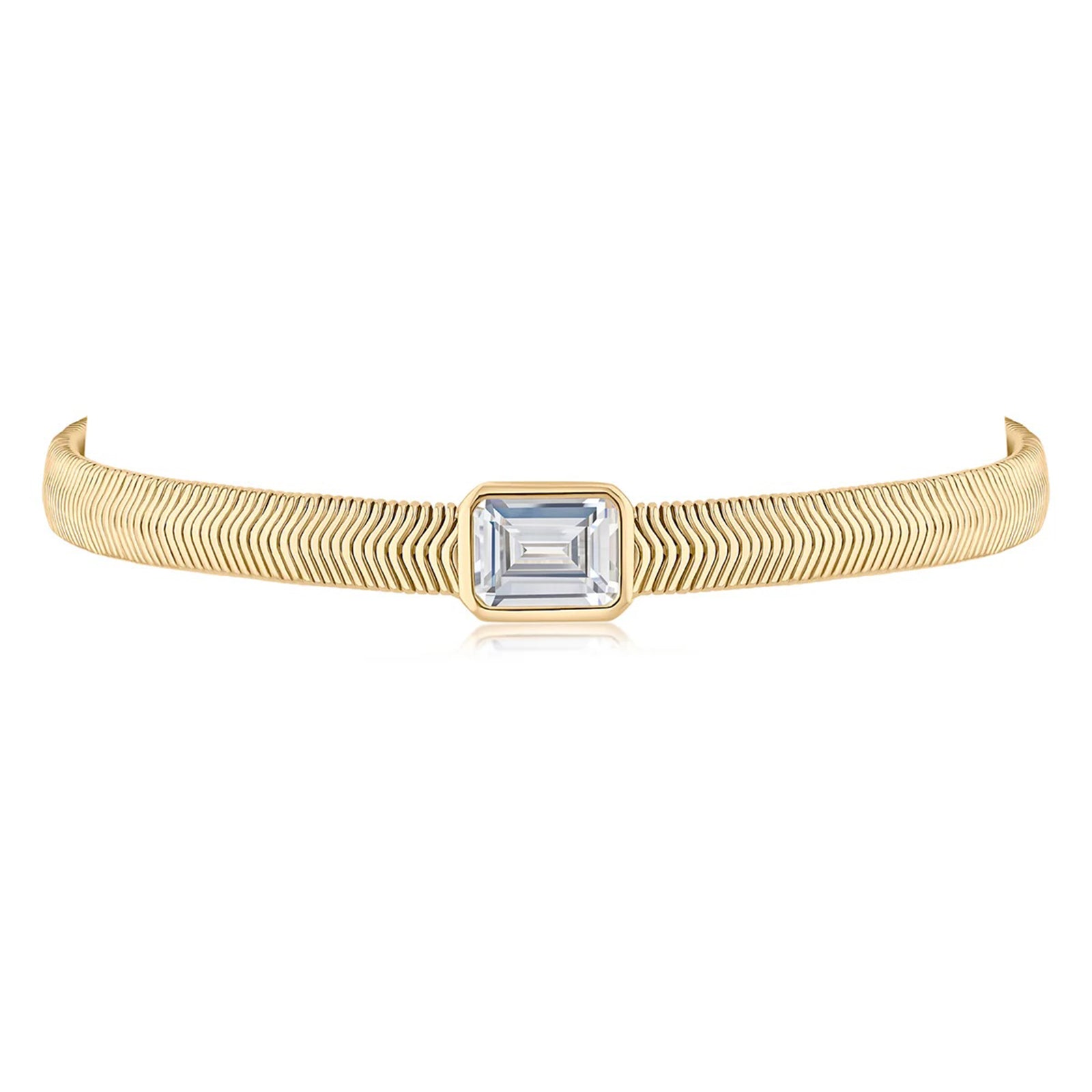 Emerald CZ and Herringbone Chain Bracelet