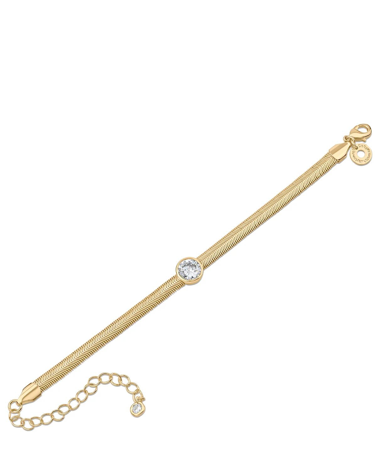 Round CZ Herringbone Chain Bracelet