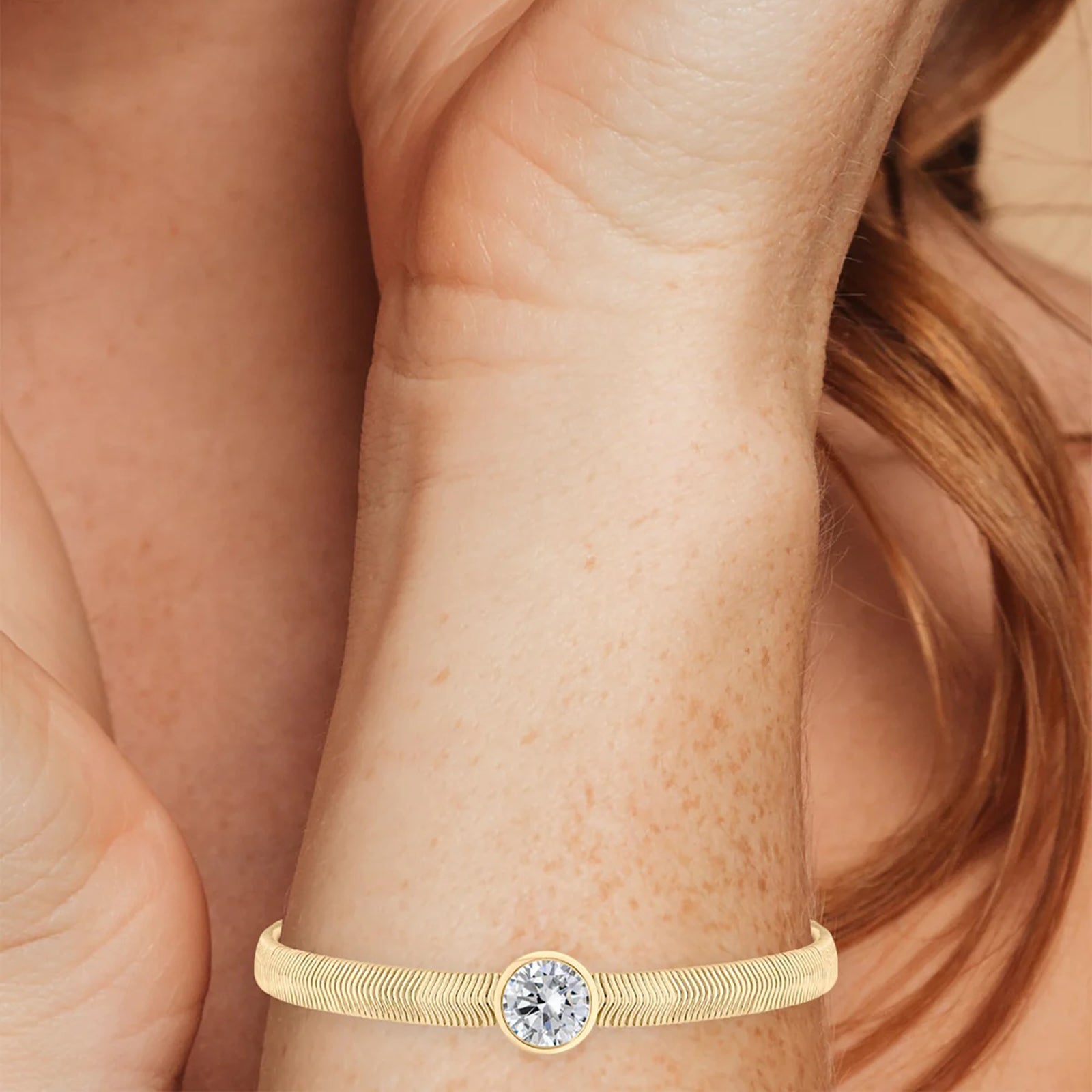 Round CZ Herringbone Chain Bracelet