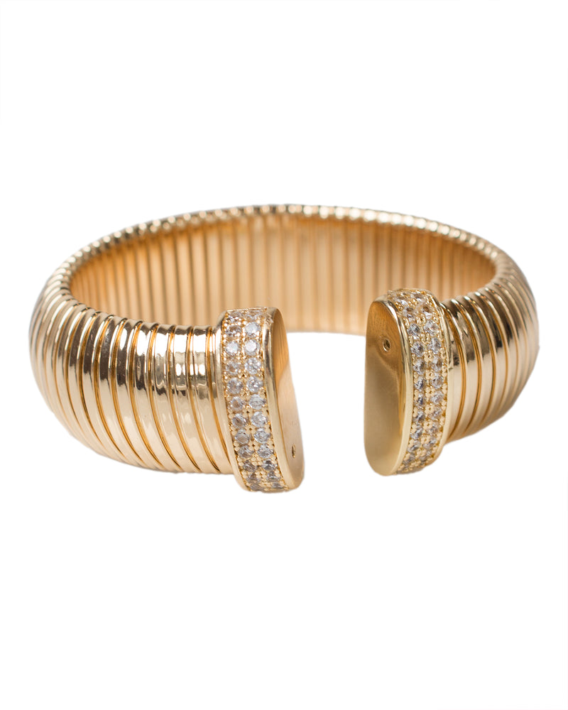 Cubic Zirconia & Gold Plated Round Pave Cuff Bracelet