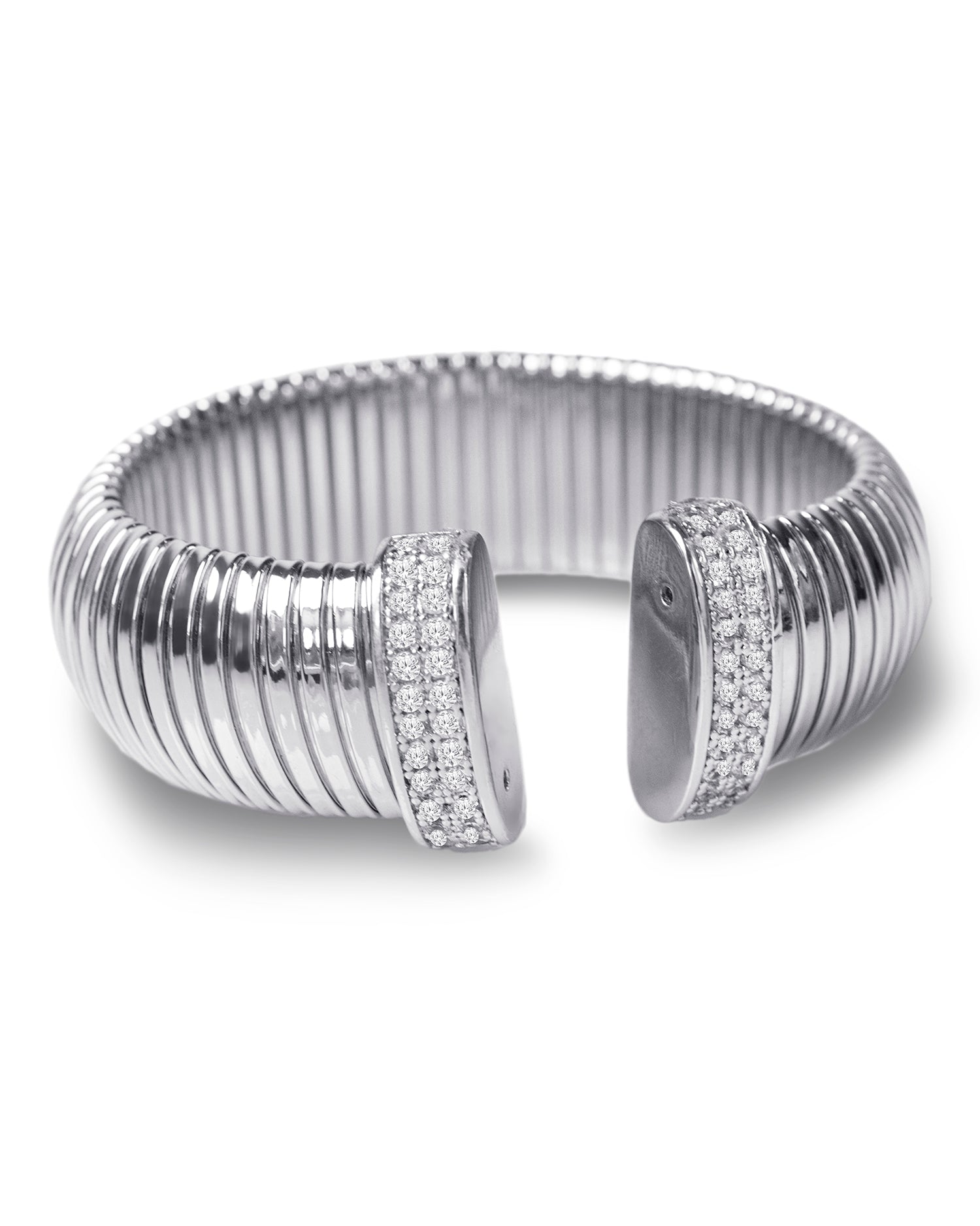 Cubic Zirconia & Rhodium Plated Round Pave Cuff Bracelet