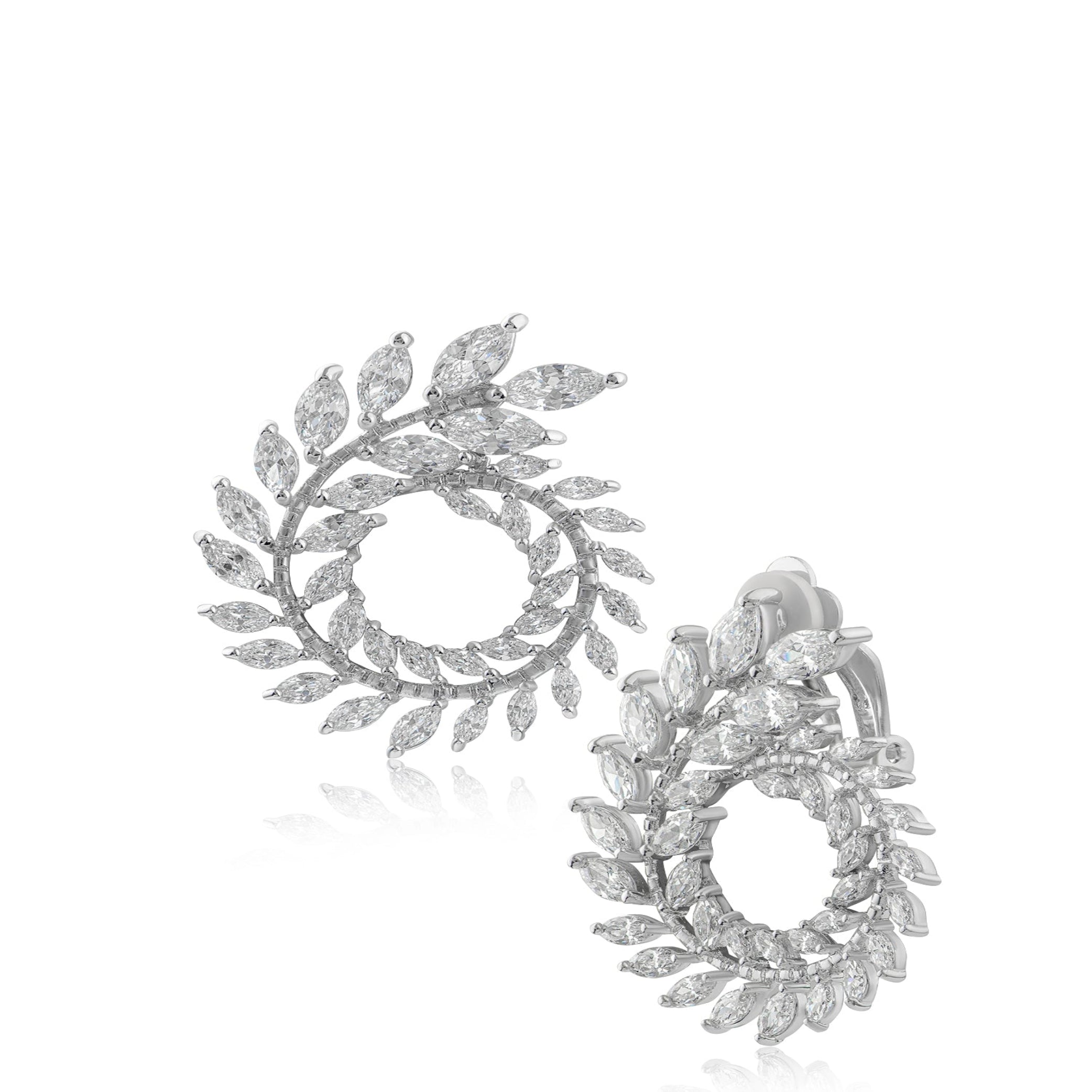 Cubic Zirconia Marquise Foliage Spiral Earrings