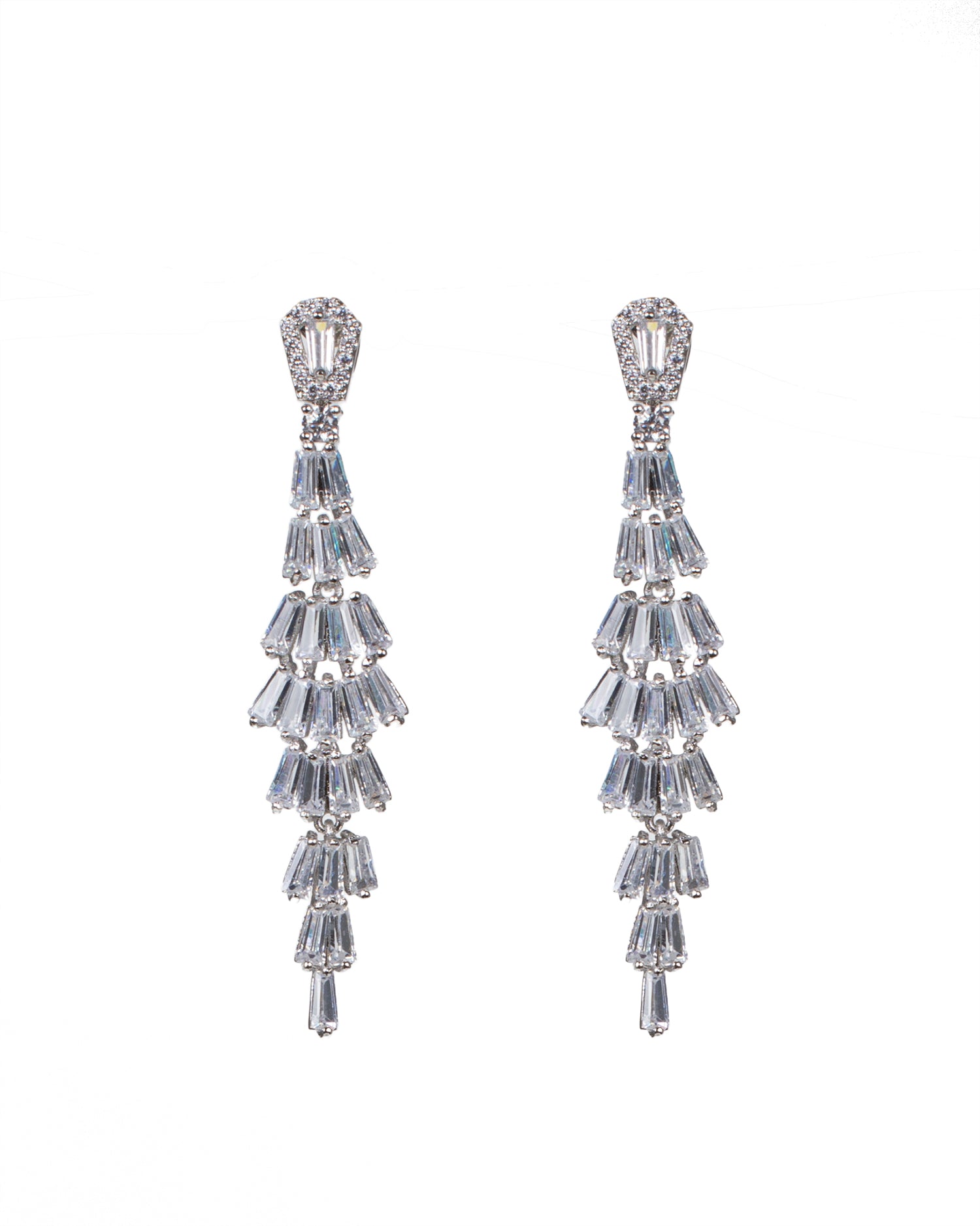 Cubic Zirconia Tiered Baguette Drop Earrings