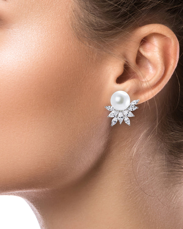 Cubic Zirconia & Glass Pearl Post Earrings