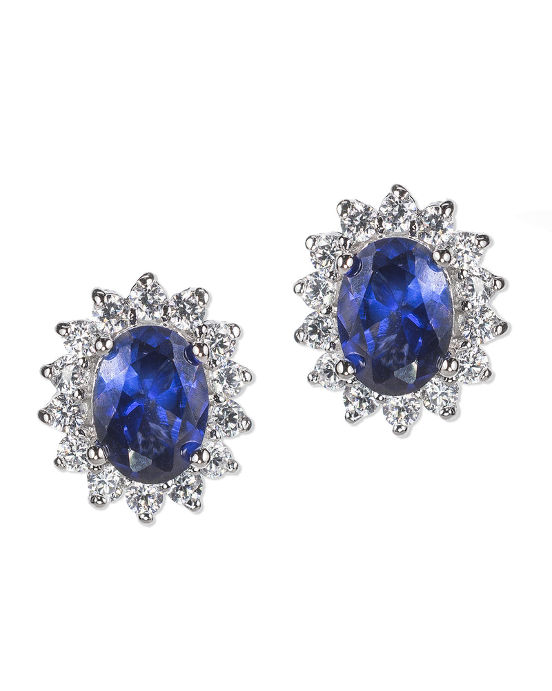 Sapphire & Cubic Zirconia Post Earrings