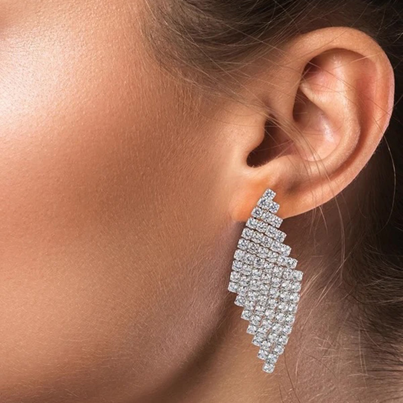 CZ Mesh Design Drop Earrings