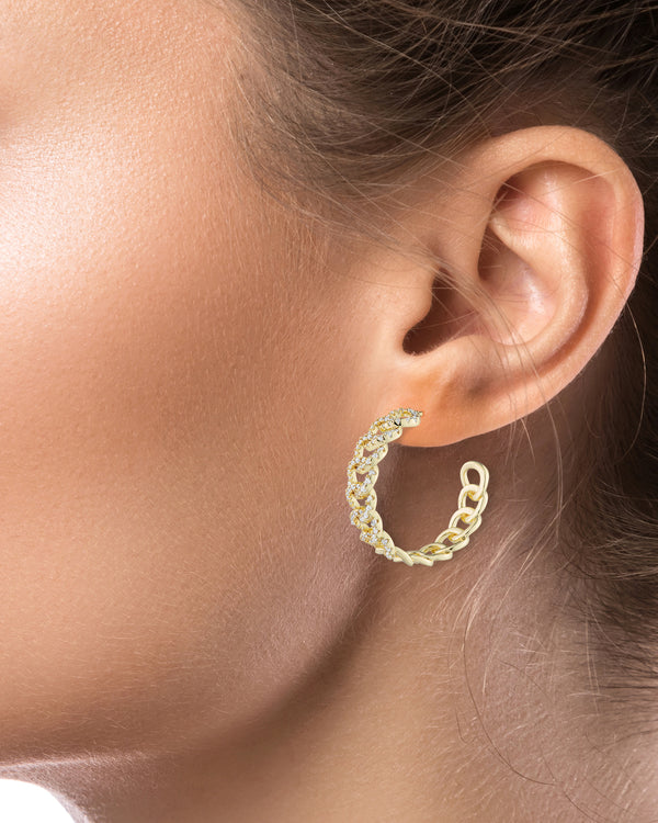 Cubic Zirconia Gold Plated Chain Hoop Earrings