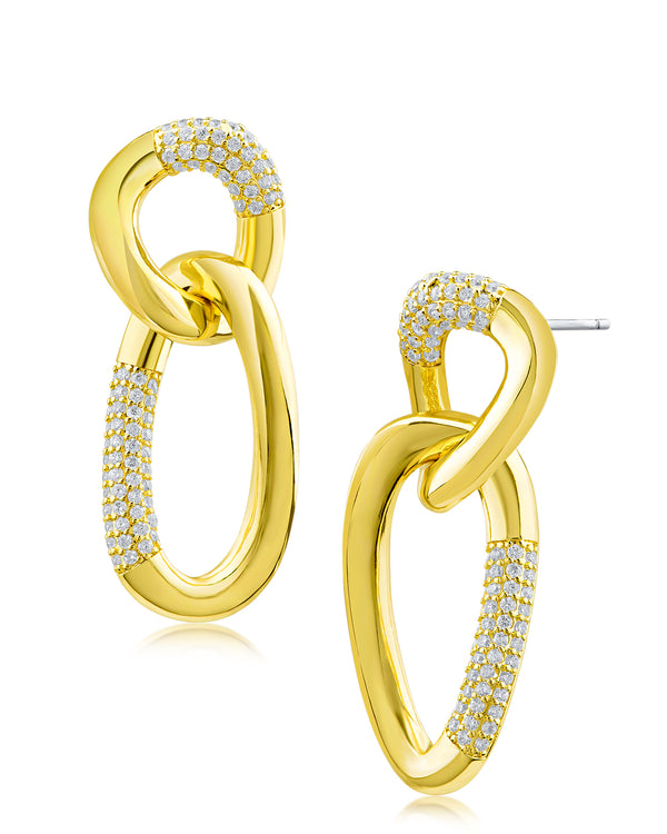Cubic Zirconia & Gold Plated Oval Link Drop Earrings