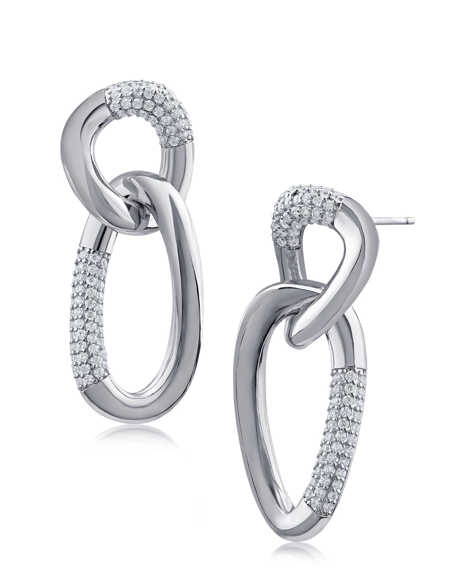 Cubic Zirconia & Rhodium Oval Link Drop Earrings