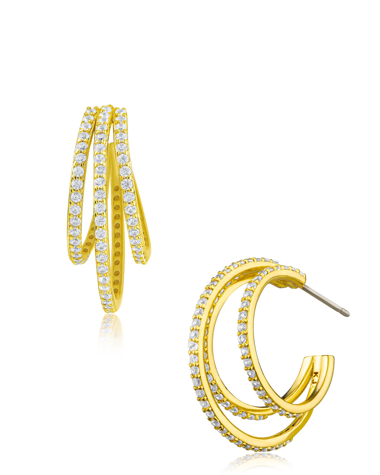 Cubic Zirconia & Gold Plated Triple Hoop Earrings