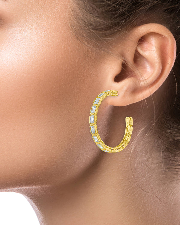 Emerald Bezel Set Hoop Earrings