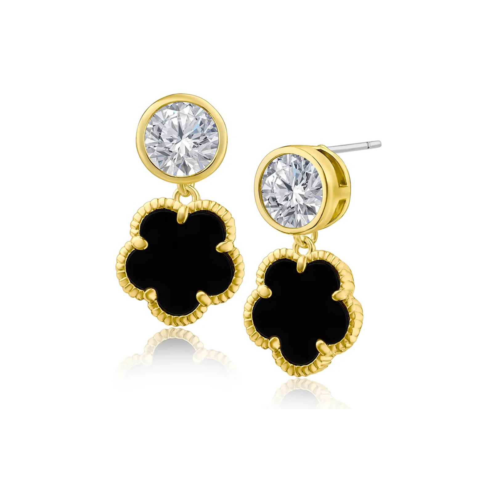 Round CZ and Clover Drop Earrings