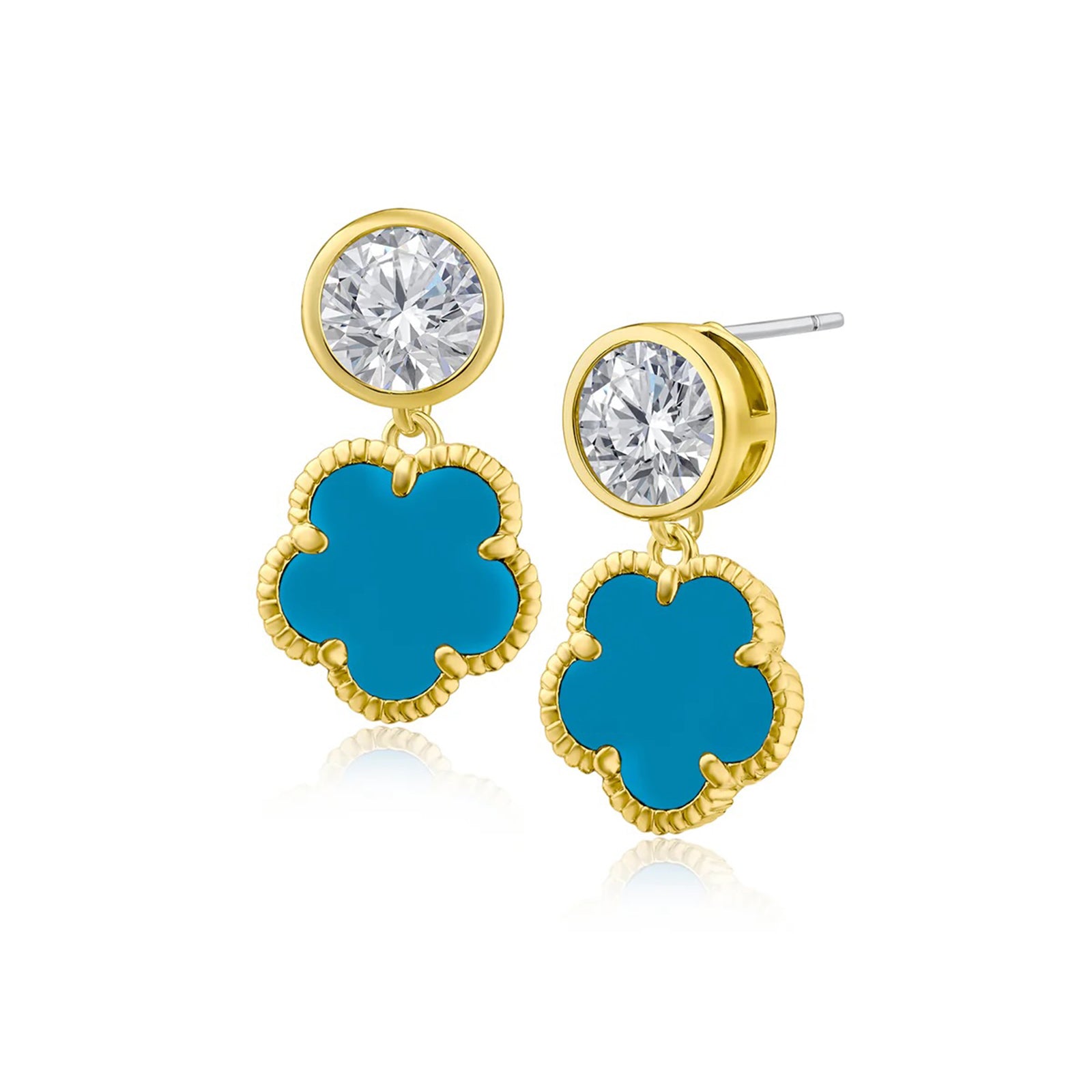 Round CZ and Clover Drop Earrings