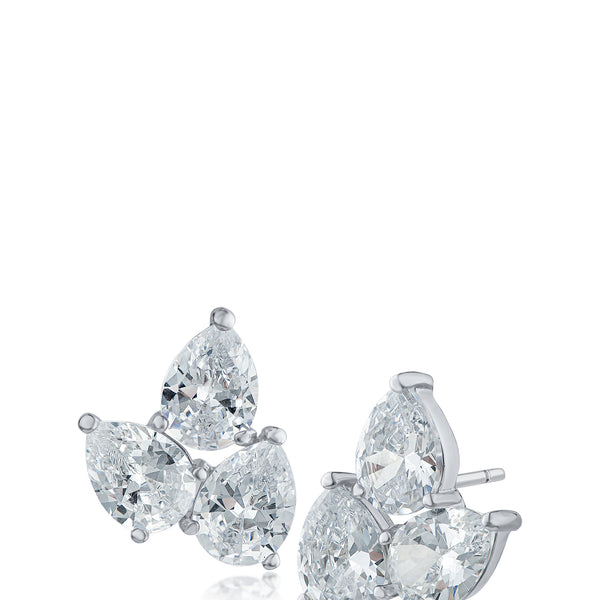 Silver tone cross earrings studs - Clear crystals stud earrings - - Ruby  Lane