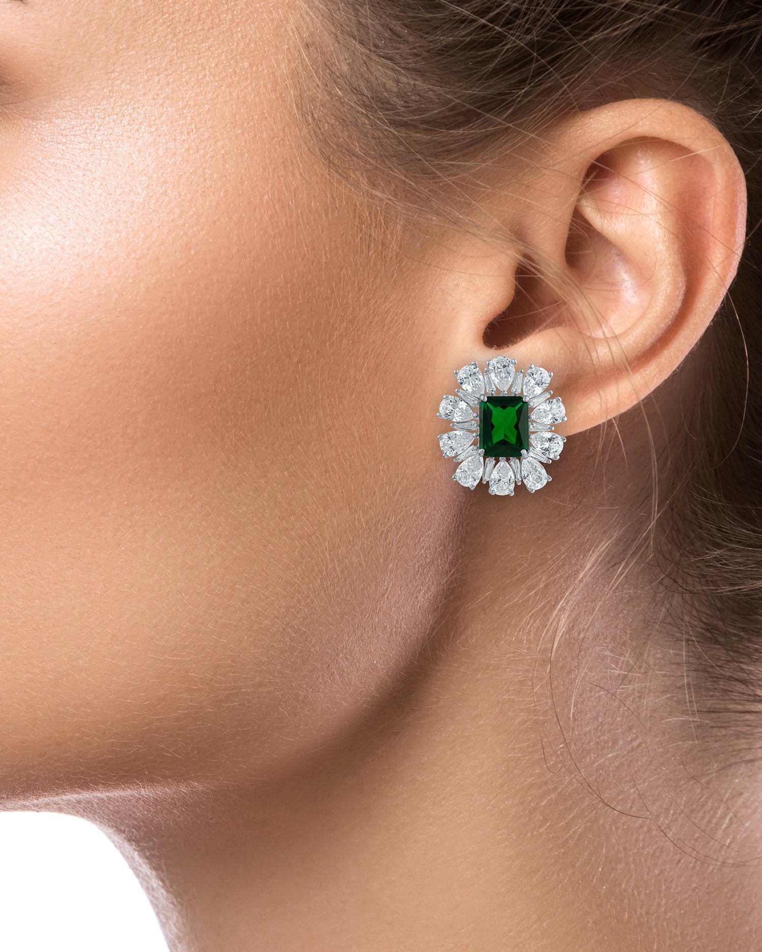 Emerald CZ Button Earrings