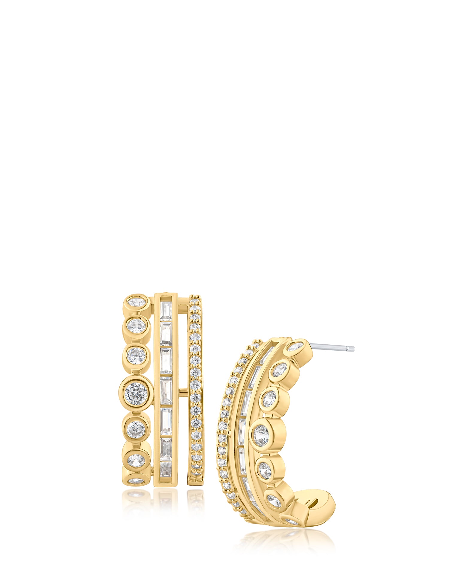 CZ Bezel Set Triple Row Hoops