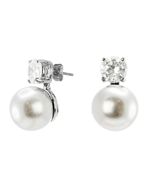 Glass Pearl & Cubic Zirconia Drop Post Earrings