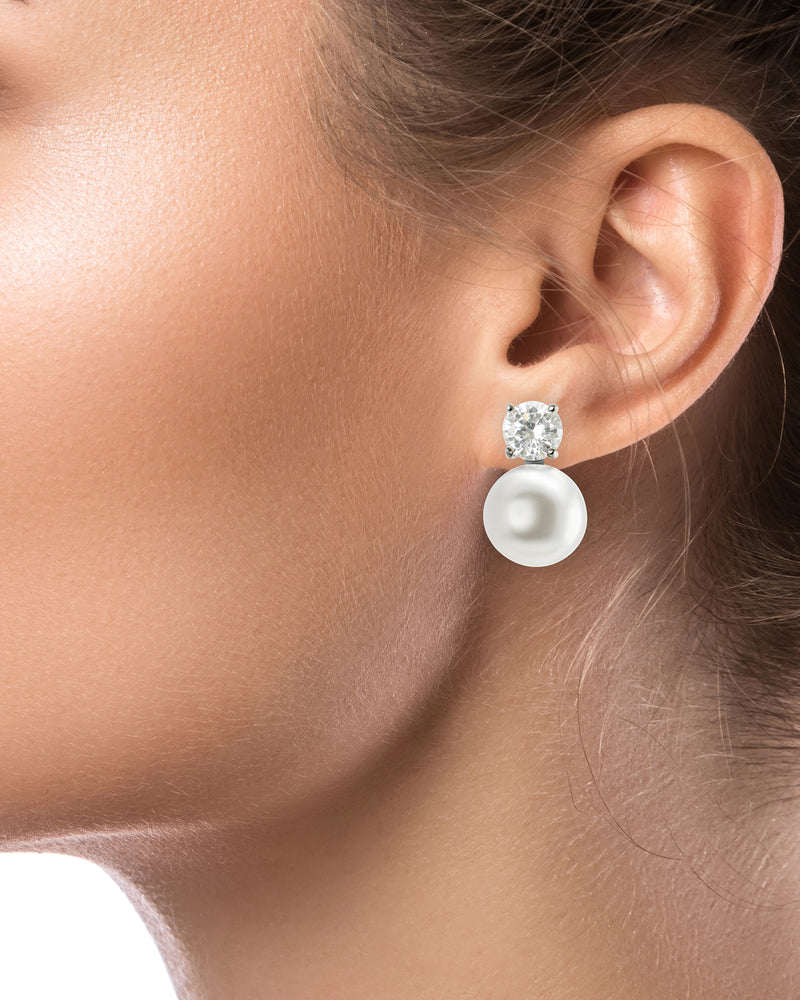 Glass Pearl & Cubic Zirconia Drop Post Earrings