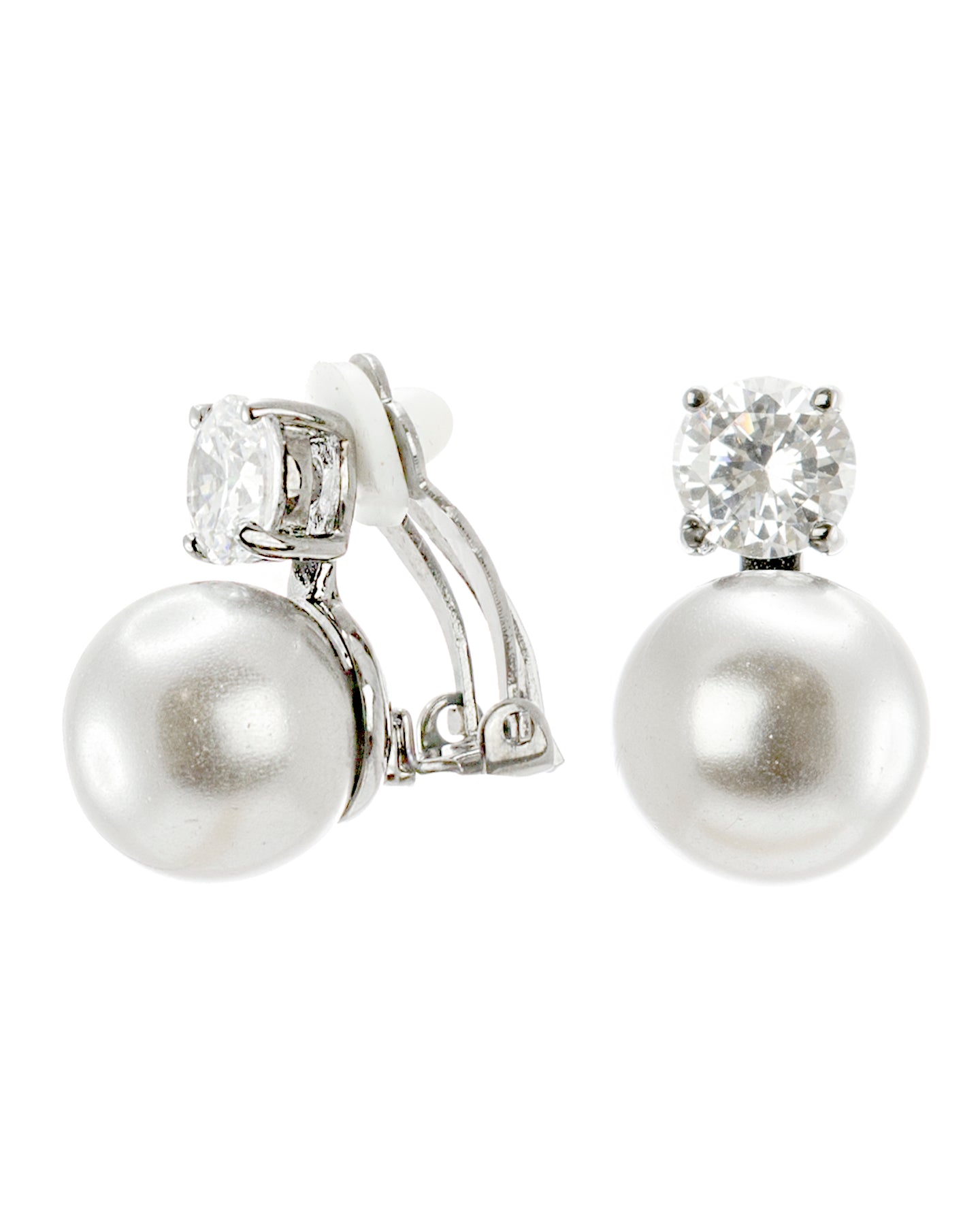 Glass Pearl & Cubic Zirconia Drop Clip Earrings