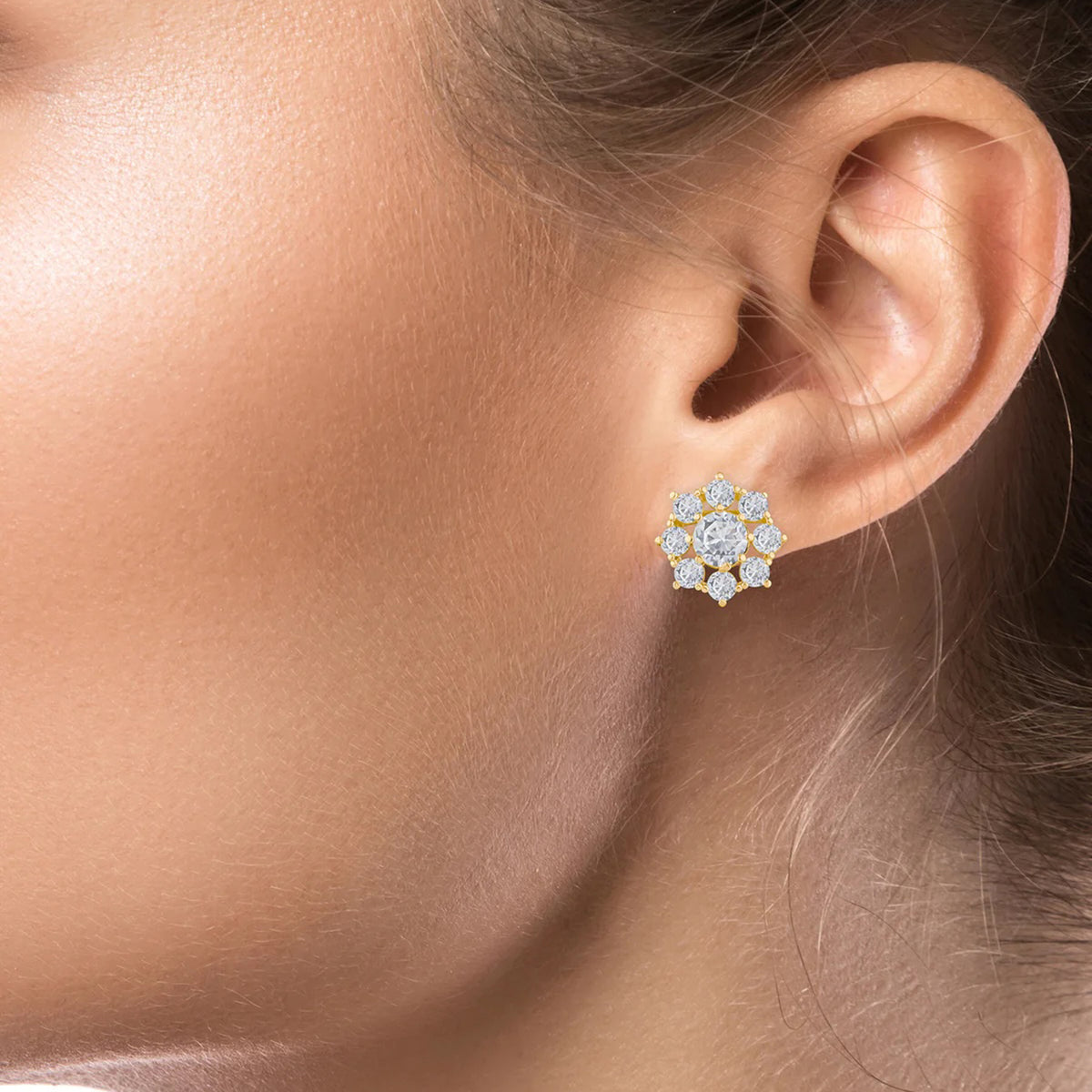Round CZ Floral Stud