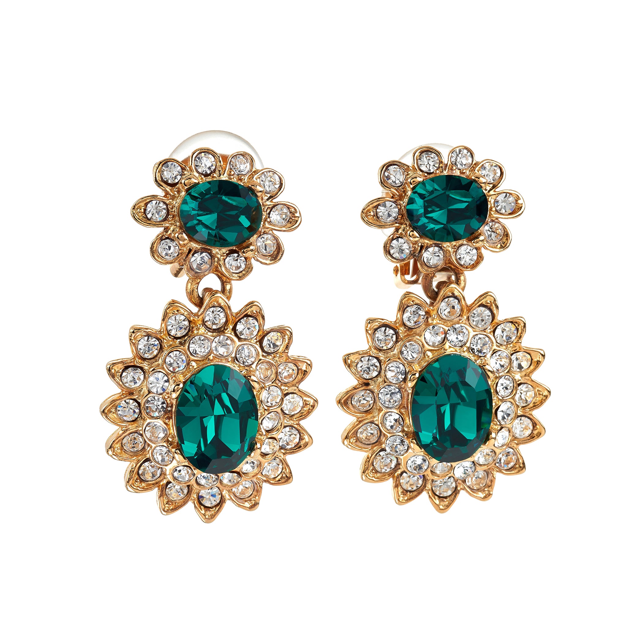 Emerald Drop Clip Earrings