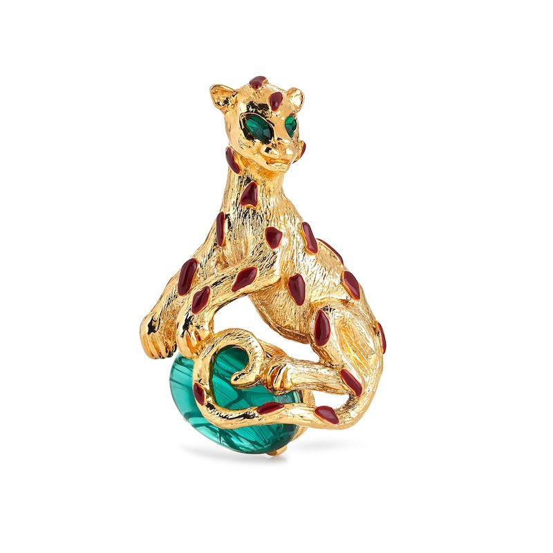 Emerald Stone Panther Pin