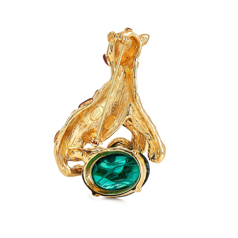 Emerald Stone Panther Pin