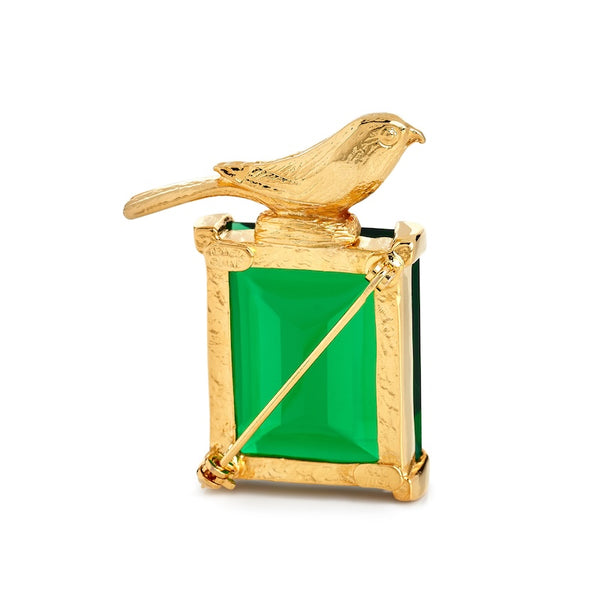 Gold and Emerald Bird Pin