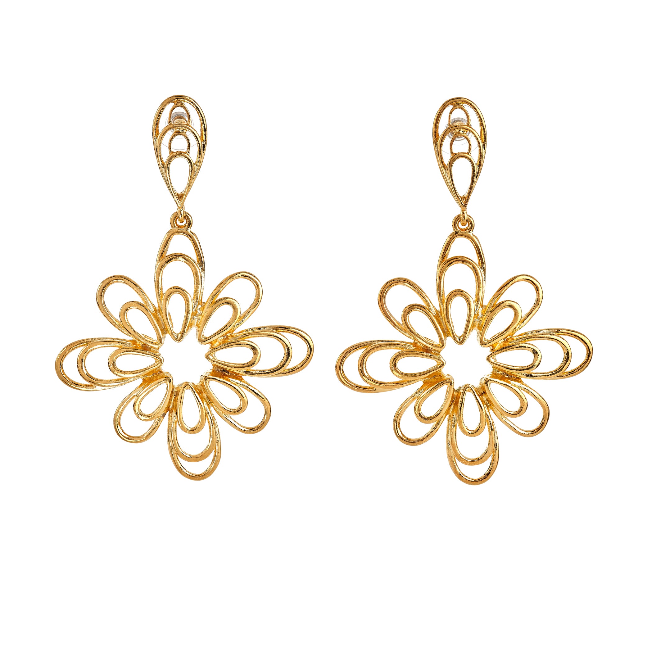 Gold Flower Drop Earrings