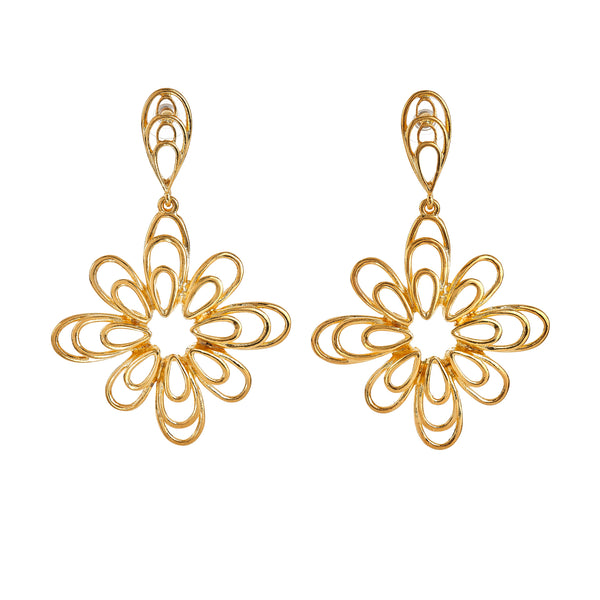 Gold Flower Drop Earrings