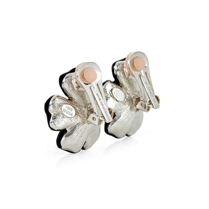 Pearl Center Flower Clip Earrings