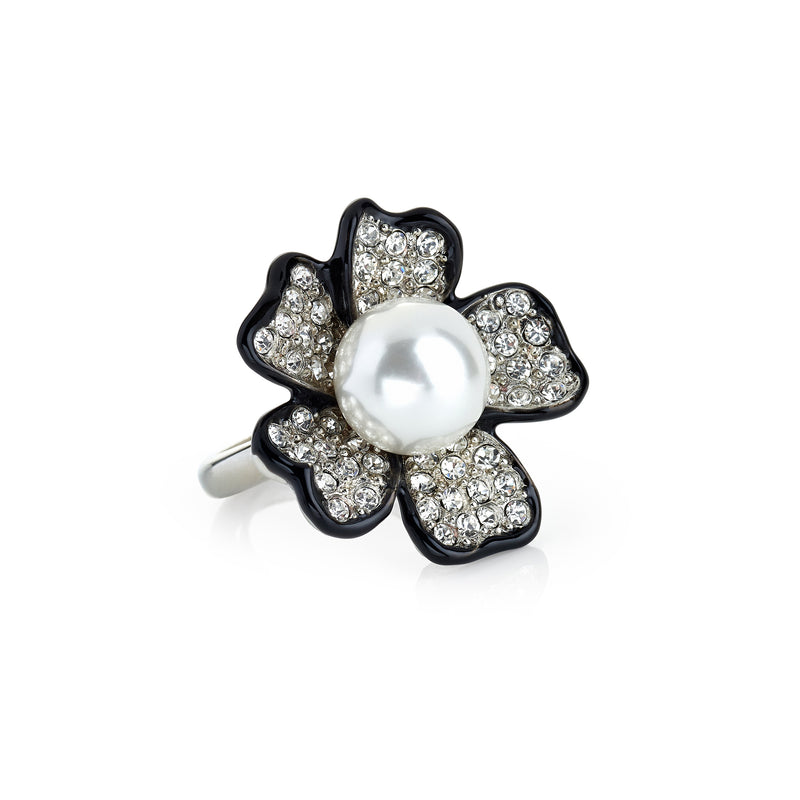 Pearl Center Flower Adjustable Ring