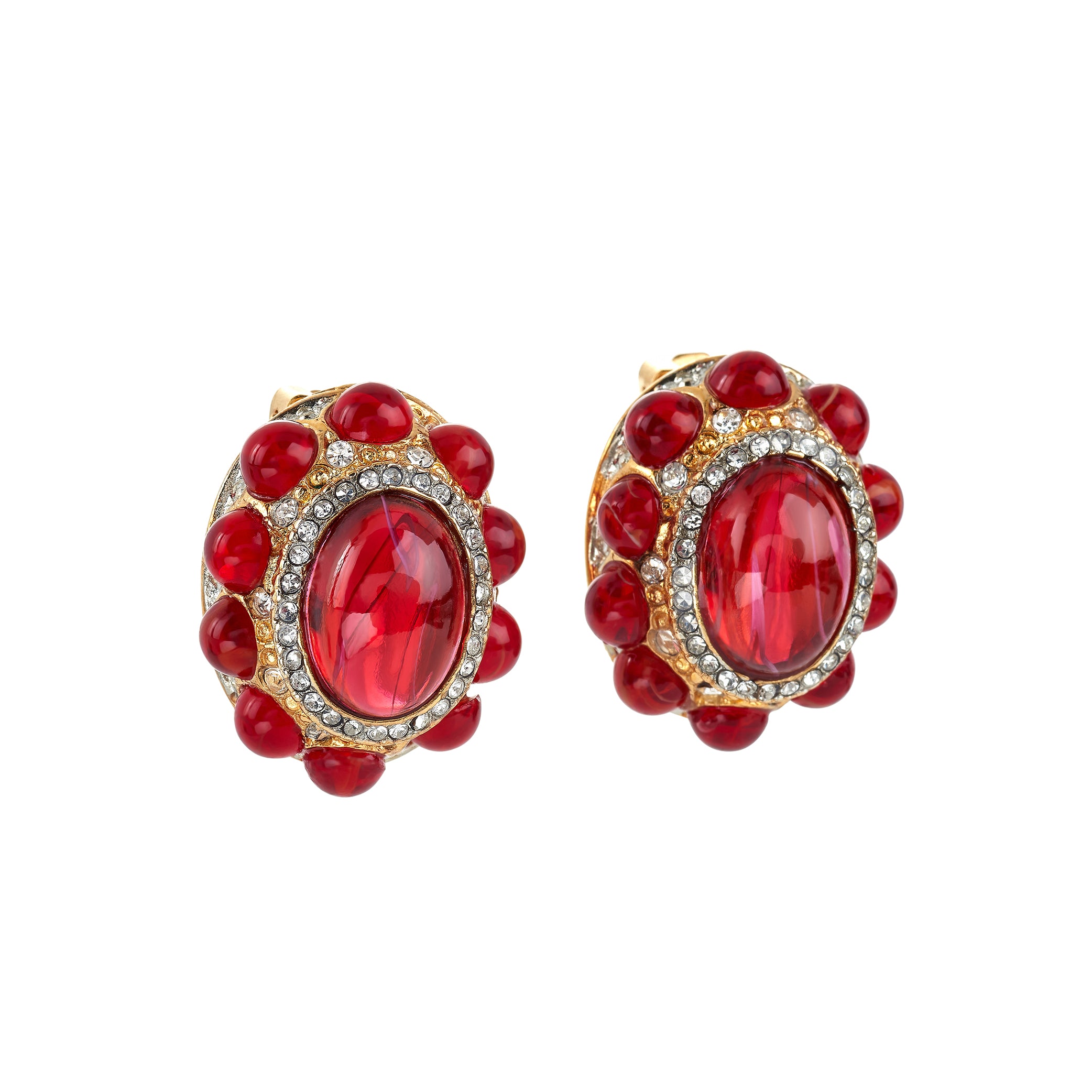 Ruby Oval Clip Earrings