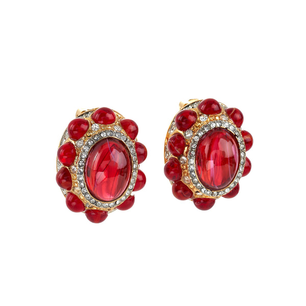 Ruby Center Rhinestone Clip Earrings