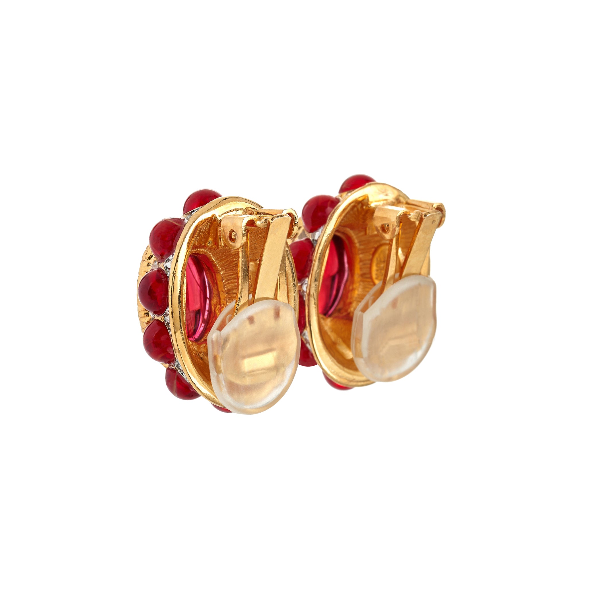 Ruby Center Rhinestone Clip Earrings